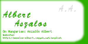albert aszalos business card
